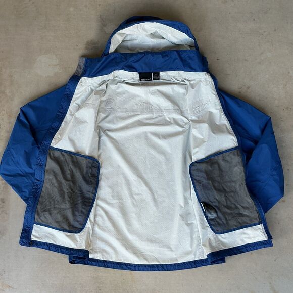 Marmot Mens PreCip Rain Jacket sz L  Blue Hooded Ripstop Nylon DWR Hiking 41200 - Picture 10 of 16